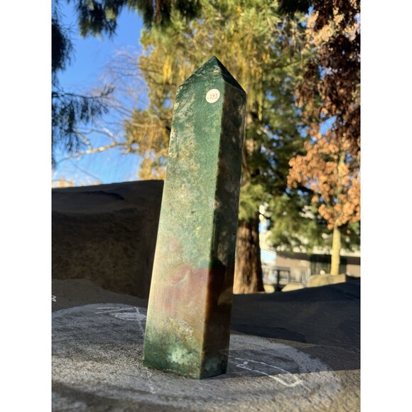 Moss Agate Point - Polished Stone Tower | New Moon Beginnings Ginormous Moss Agate Tower Natural Crystal Gemstone